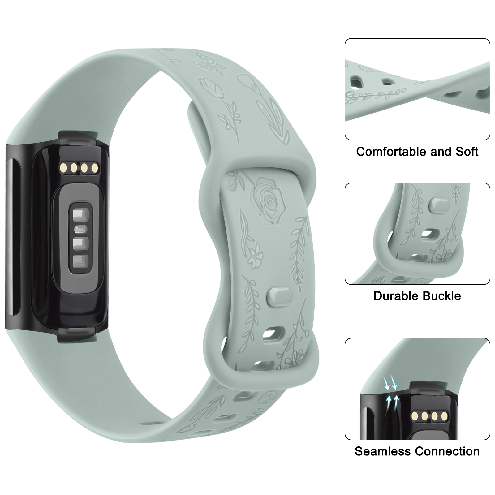 Flower Engraved Watch Strap Fo – Silicone Band Replacement Bewertung und Preis